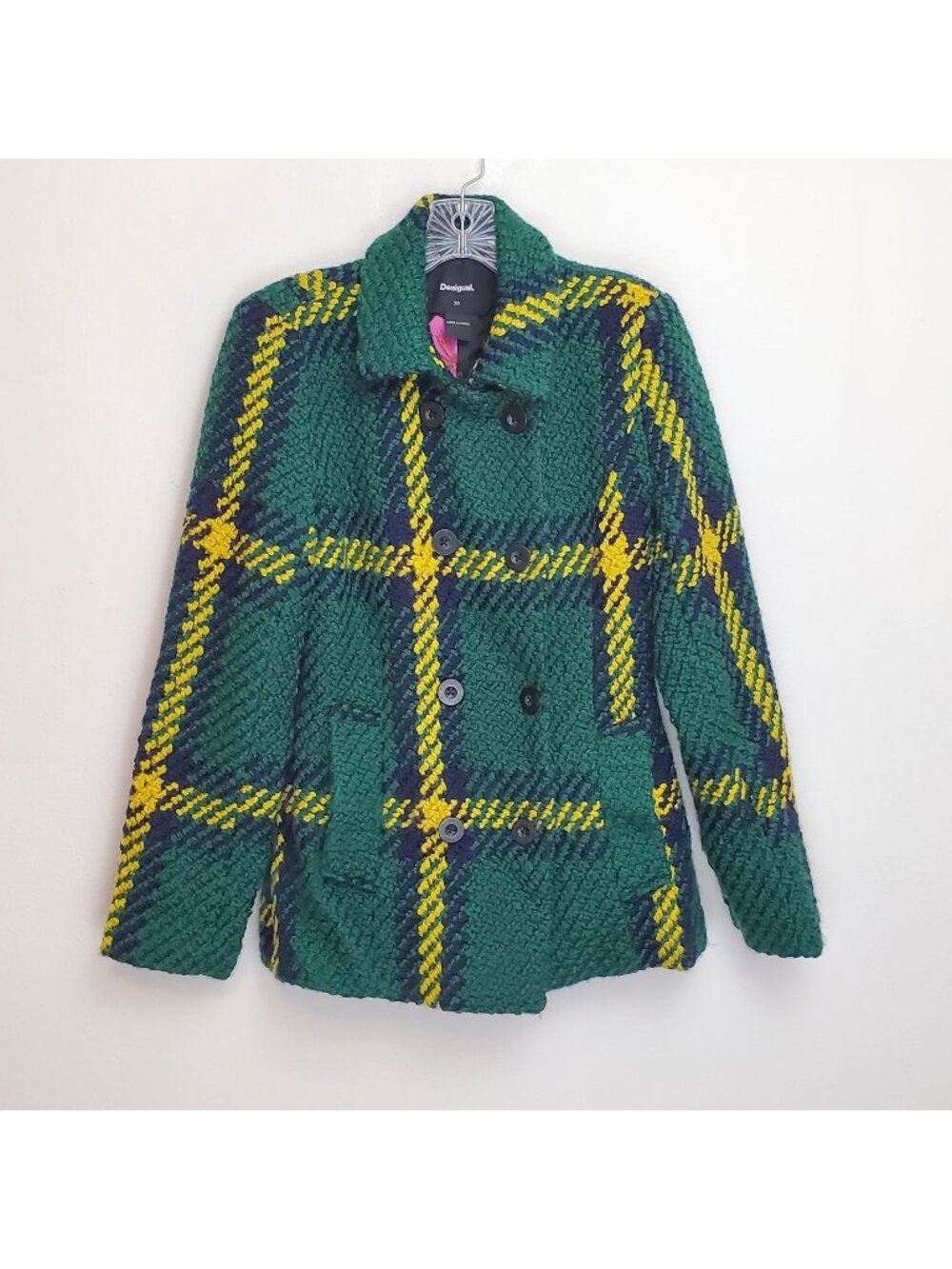 Desigual Julieta woven coat, green plaid
